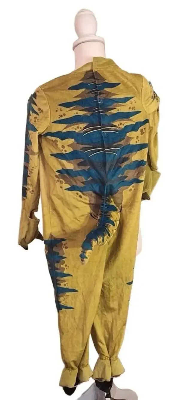 Spirit Halloween Kids Dinosaur Costume Jumpsuit Tail Claws Green Yellow 5-6T